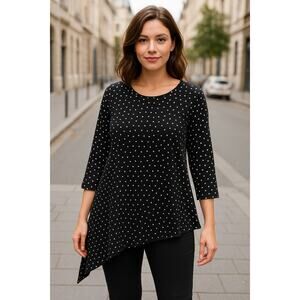 Chicos Travelers Asymmetrical Top Womens Size 2 US 12 Large Black Vacation